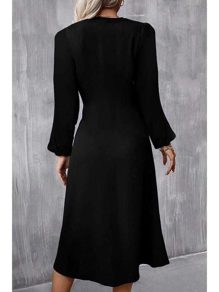 2024 European & American Round Neck Slim Fit Long Sleeve Split Dress for Autumn/Winter Women's Fashion