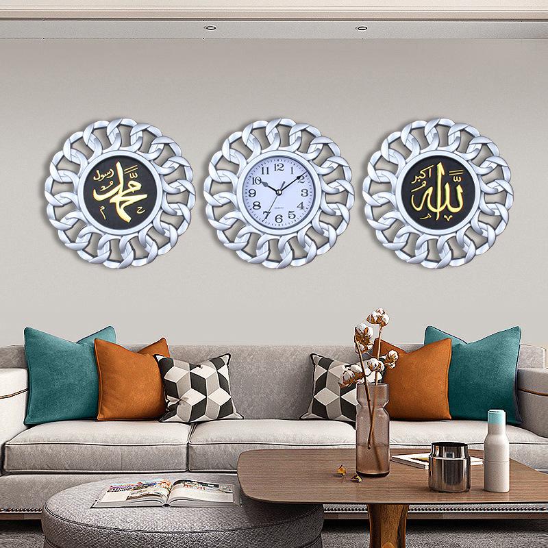 Living Room Home Wall Decoration Wall Clock Set Southeast Asia Antique Frame Hollow Clock Font Clear Quartz Clock