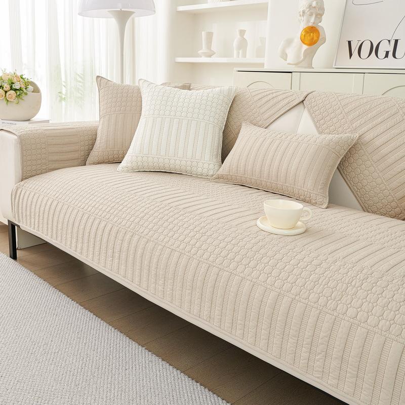 Nordic Cotton Sofa Cushion, Quilted Washed Pure Cotton Sofa Cover Towel, Universal Fabric For All Seasons, Non-Slip Sofa Seat Cushion