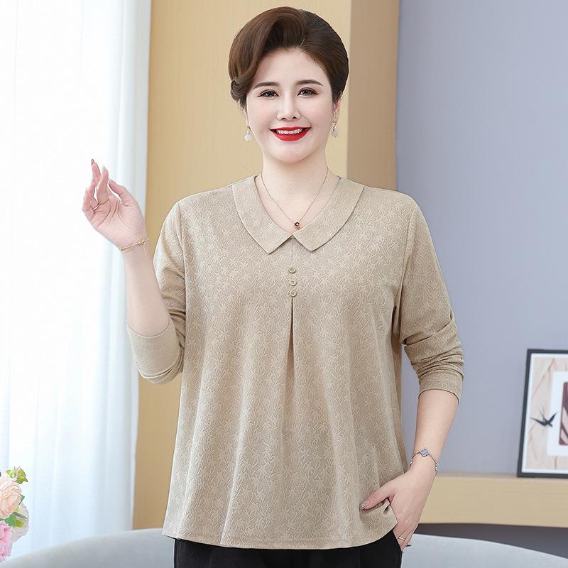 

Большого размера весенне-осенняя футболка для женщин среднего возраста - Свободного кроя, модная, скрывающая живот бабушкина кофта 3XL бежевый