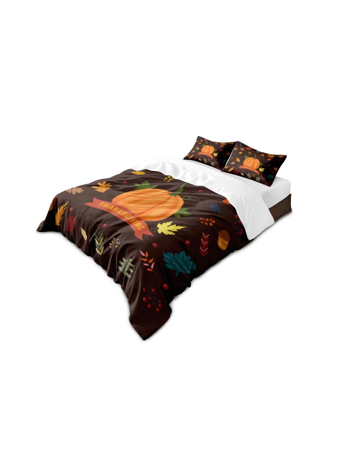 

3 шт. Пододеяльники из пуха без сердцевины с принтом тыквы «Осенний урожай» разных размеров, Удобные для спален, общежитий, Машинная стирка 140x210cm-AU-Single&set