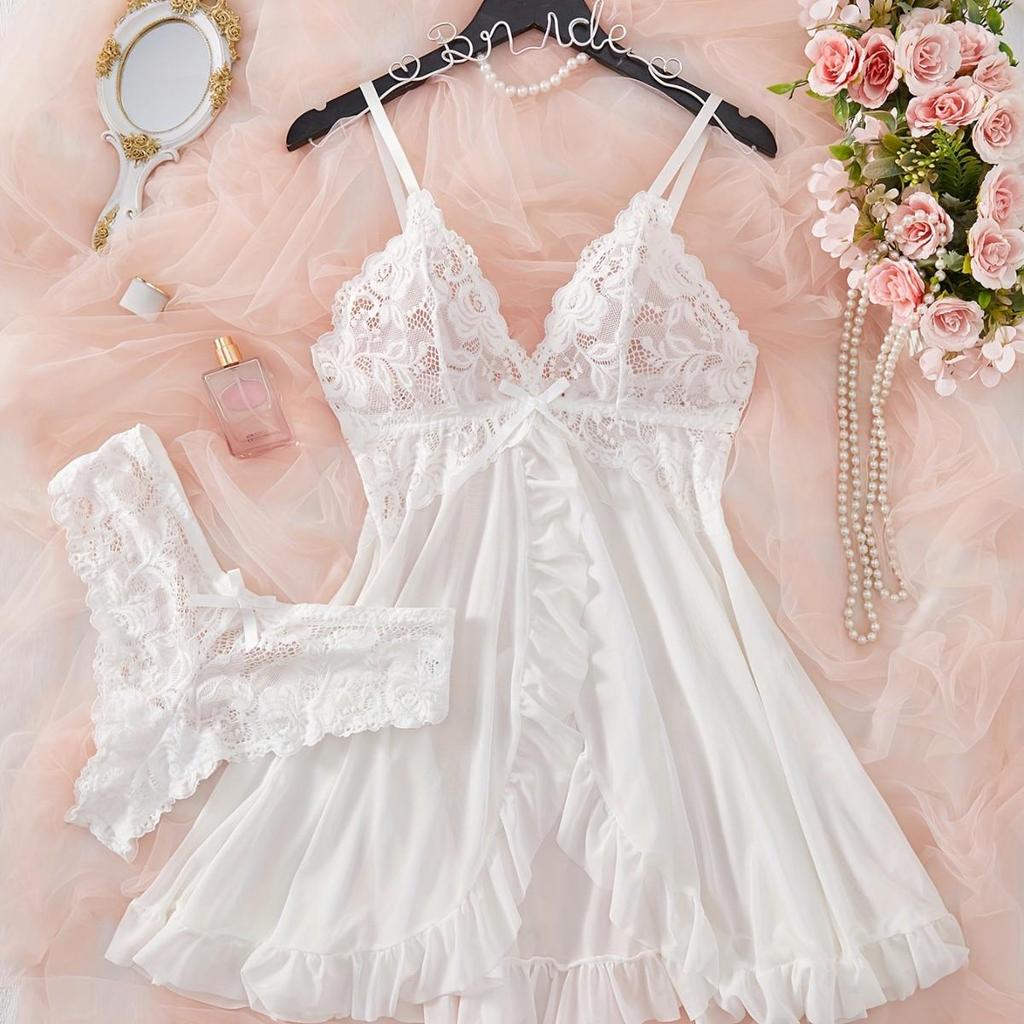 Multi-Color Mesh V-Neck Lace Camisole Lingerie Set