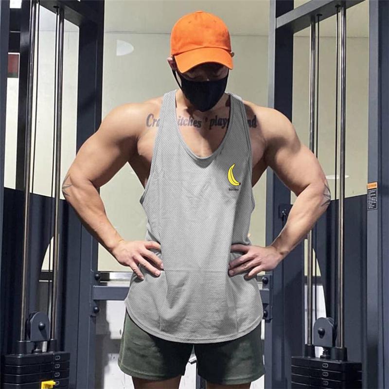 Muscleguys Banana Printed Mens Mesh Yback Training Wear Tank Tops Vneck Sports Causal Fashion Vest Singlets Gym Sleeveless Top Men