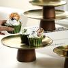 Stainless Steel Cake Tray Wooden Base Fruit Display Plate Dessert Plate Dining Table Home Decoration Ornaments