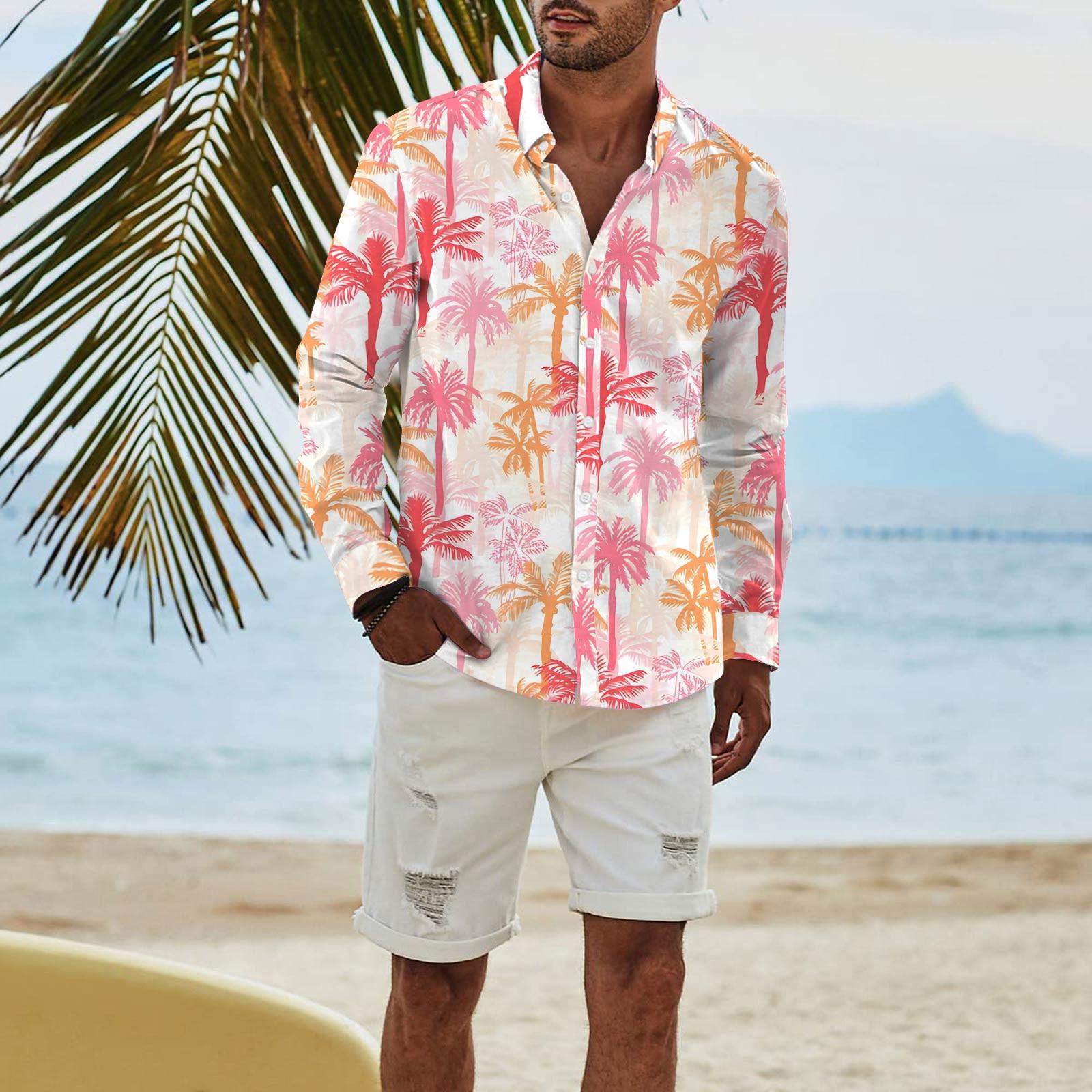 

Мужская модная повседневная футболка с длинным рукавом и принтом на пуговицах, рубашка обычного кроя XXXL розовый