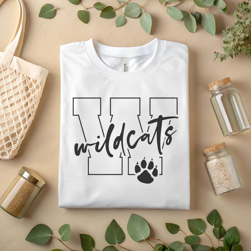 Wildcats T-Shirt School Spirit Paw Print Graphic Tee Sports Team Fan Shirt A25