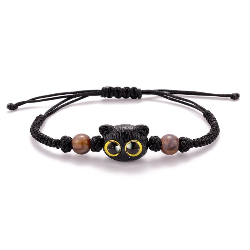 2pcs Cute Cat Beaded Couple Bracelet Hand Woven Adjustable Bangles Friendship Jewelry for Men Women Anniversary Gift Accessories