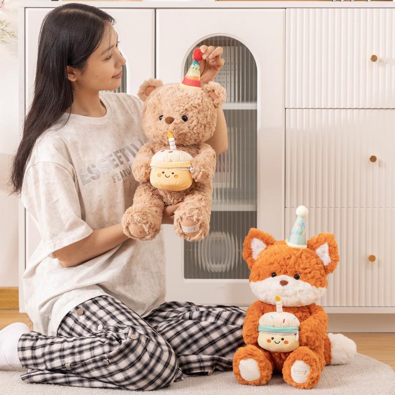 Cute Birthday Hat Bear Plush Toy - Sleep Companion & Hugging Gift for Girls