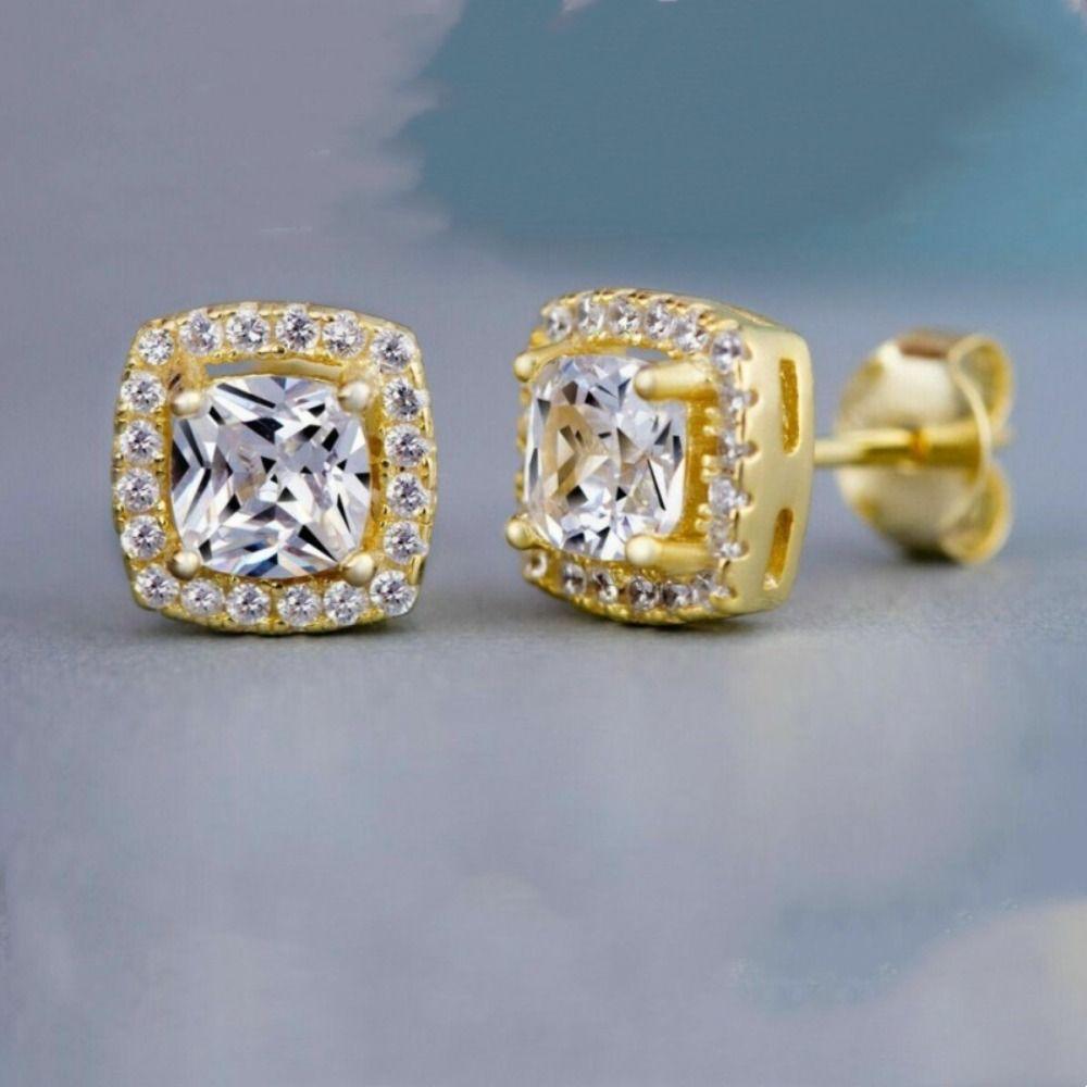Geometric Ear Studs Gold Silver Zircon Earrings Elegant Ear Post Stud Women Girls