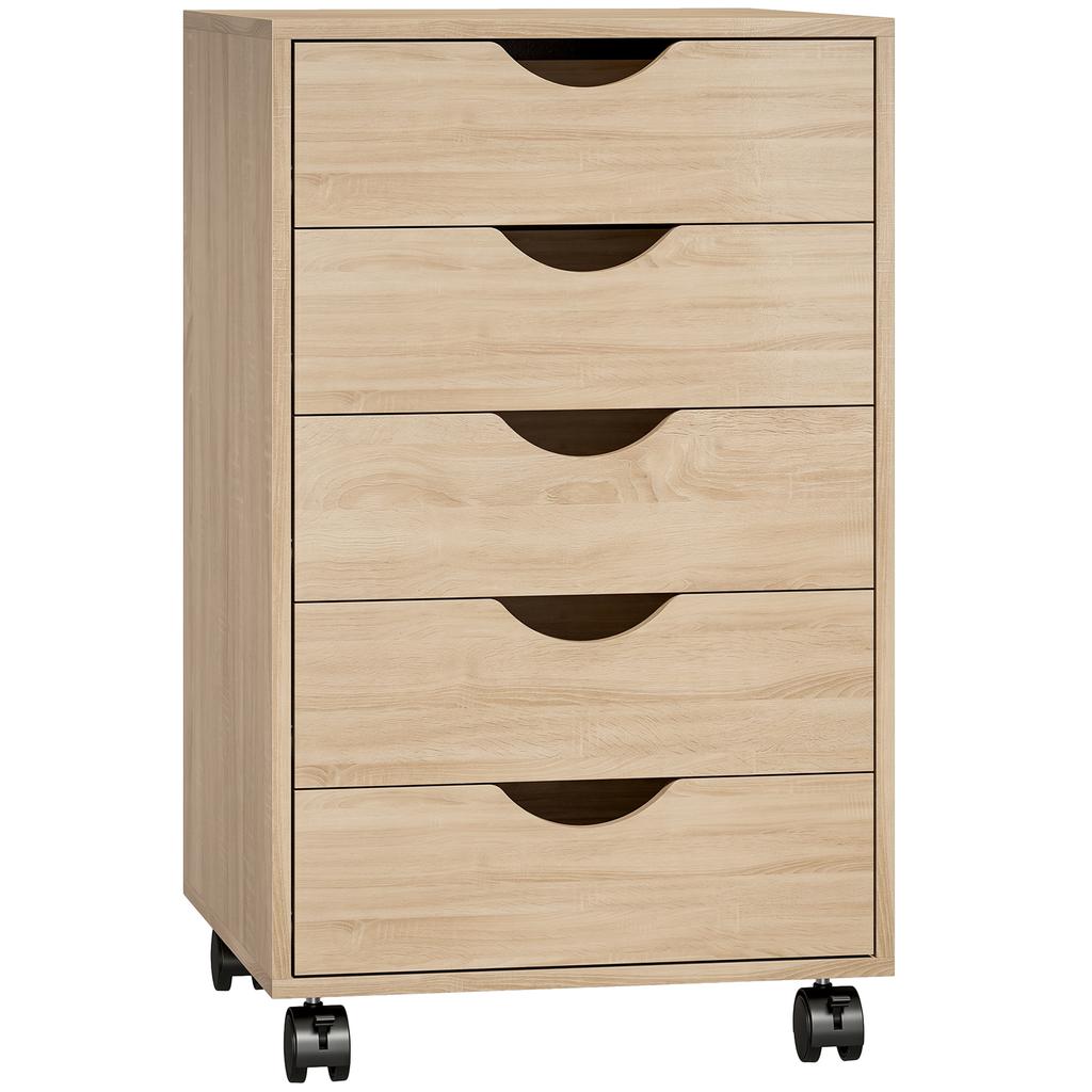 Mobile Office Pedestal, 5 Drawers, Wood, 40 x 40 x 67 cm, Oak