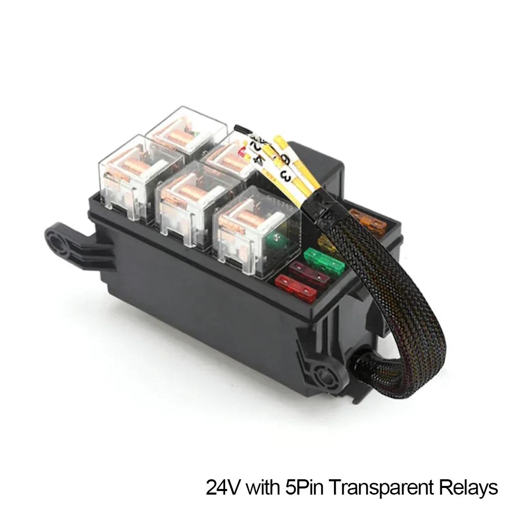 12V Relay Box 6 Way Universal Relay Fuse Box 6 Slots Relay Block ATC/ATO Fuse Block with Relay Waterproof Kit for Car Truck