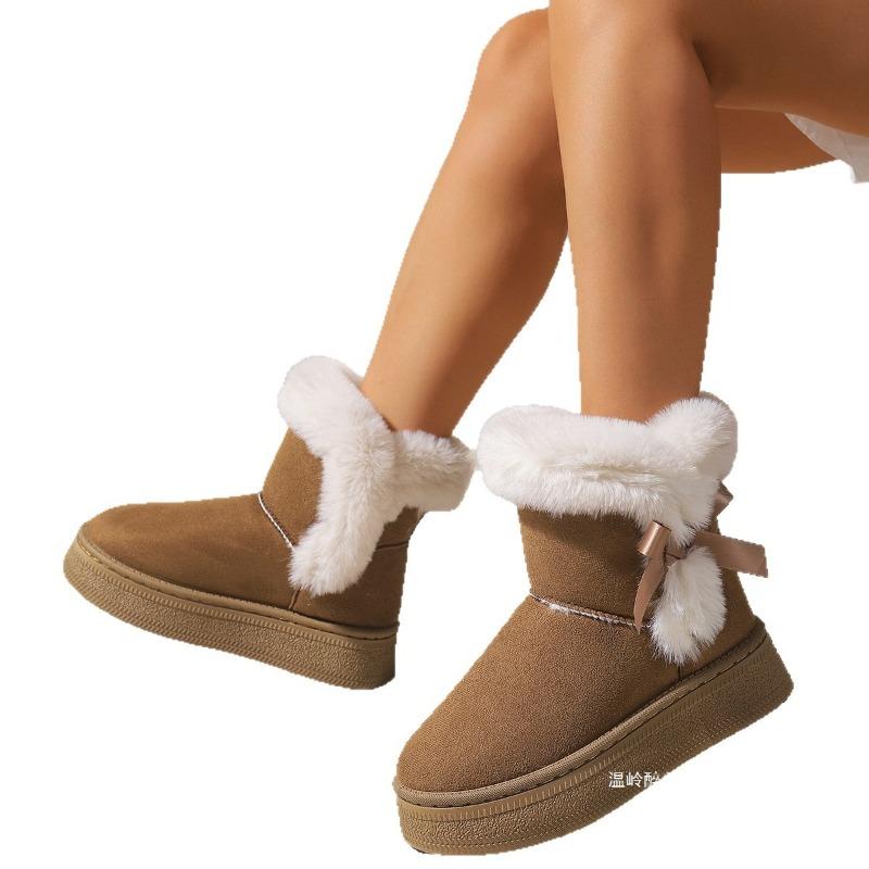 Přeshraniční nové sněhule s mašlí velké velikosti, střední délky, dámské, zahraniční obchod, vlna, jednoduché, ležérní, platforma, bavlněné boty