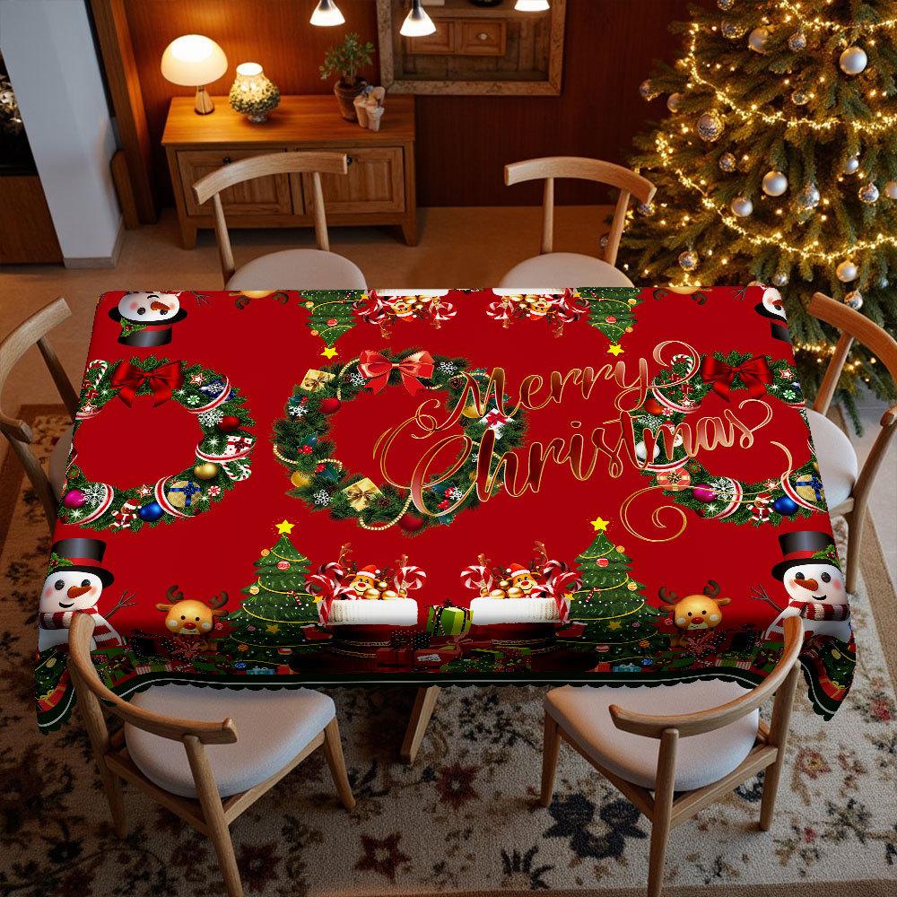 Christmas Tablecloth Waterproof, Snowman Reindeer Christmas Tree Print, Rectangular Dining Table Coffee Table Cloth Light Luxury