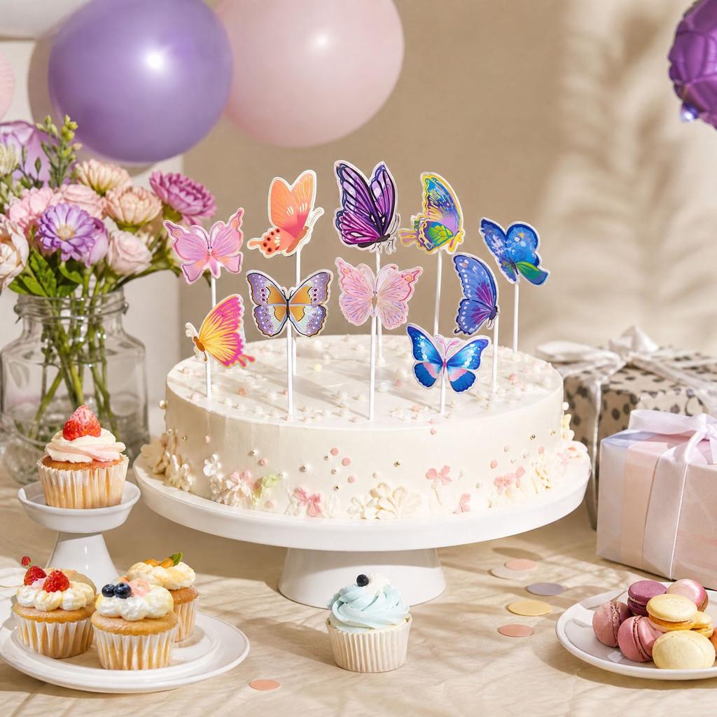 Butterfly 12 Pack for Birthday Party Decorations - Small Picks for Cupcakes