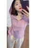 40s Pure Cotton Hooded Long Sleeve T-Shirt: 92% Cotton, 8% Spandex, Half-Open Collar, Casual Loose Slimming Design.