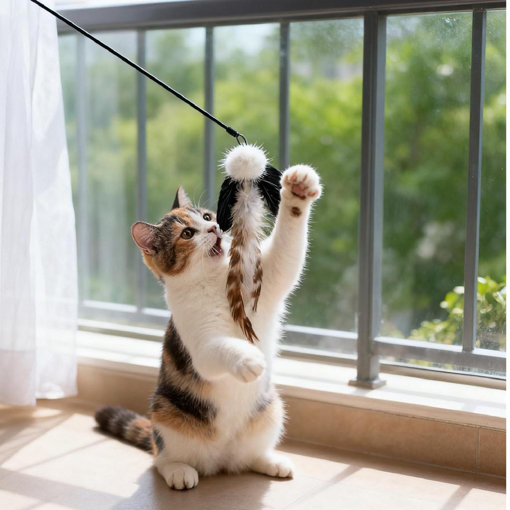 3 of Ni Cat Toy Cat Teaser Popular Cat Toy Fishing Rod (1) Replacement Feathers (3)