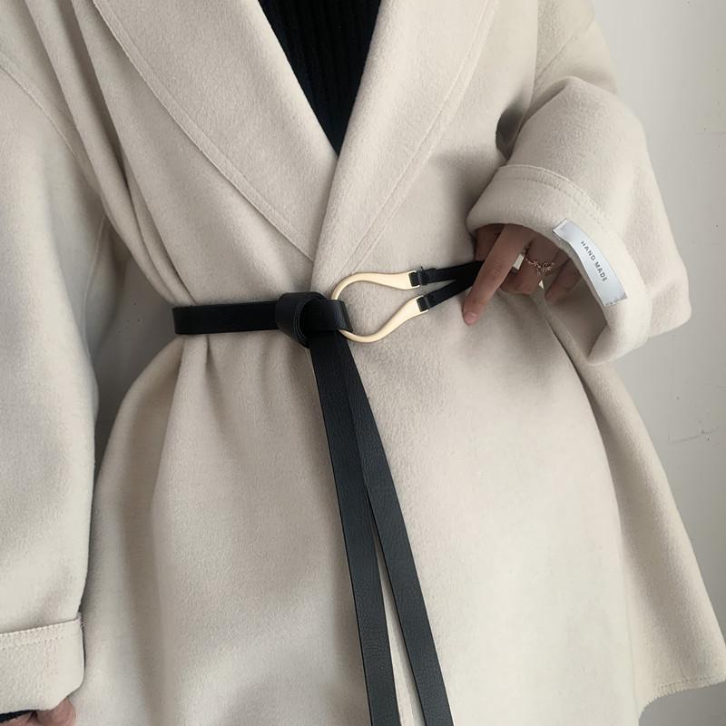 Wild Thin Belt U-Shaped Metal Buckle Women Belt Soft Pu Leather Double Layer Waistband Female Ladies Knotted Long Straps