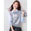 La Chapelle Women's Striped Faux Two-Piece Polo Collar Long Sleeve T-Shirt