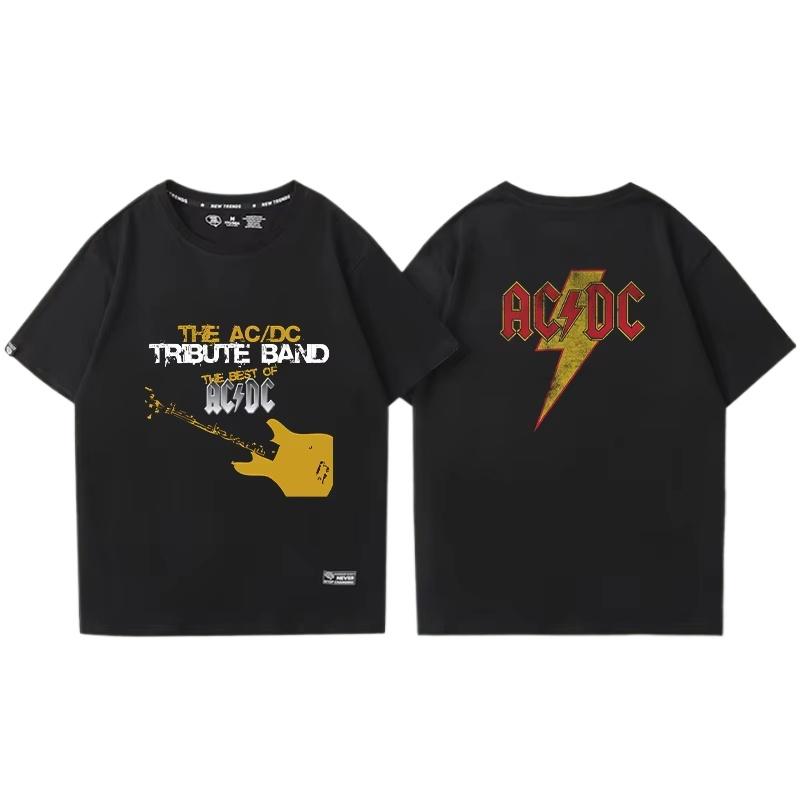 ACDC Bands Shortsleeved  Tshirts for Both Men and Women Retro Printed Metal Rock Trendy Ins Shortsleeved