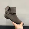 Genuine Leather Low Heel Ankle Boots Women Fashion Pointed Toe Buckle Design Western Cowboy Boot High Quality Nubuck Modern Boot