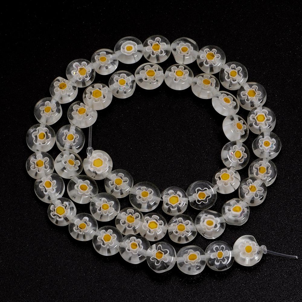 1 Strang 6/8/10mm Flache Runde Blumenperlen Lampwork-Perlen Bunte Glasperlen Für Armband Armreif Damen Mädchen DIY Schmuckherstellung