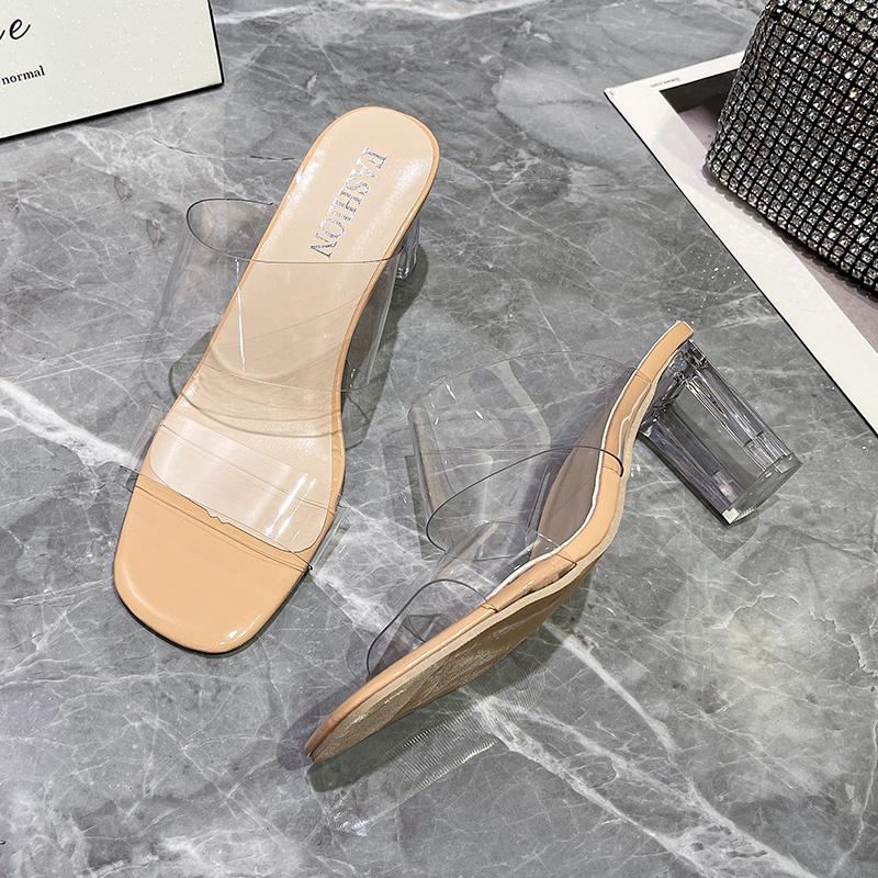 Fashion Summer Women Pumps Sandals PVC Jelly Slippers Open Toe High Heels Women Transparent Perspex Slippers Shoes Heel Clear Sandals
