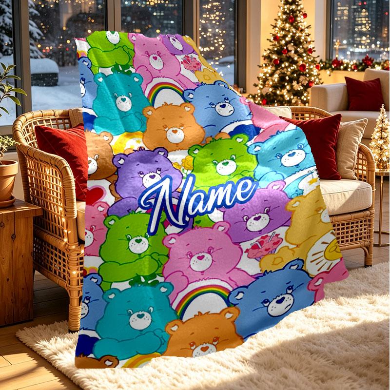 Custom Name Personalized Care Bears Print Blanket, Home Decor, Bedroom, Sofa, Camping, Couch, Gifts for Birthday Christmas