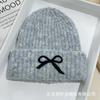 Versatile Fashion Embroidered Bow Knitted Hat Autumn and Winter New Solid Color Versatile Warm Wool Hat Cold Hat