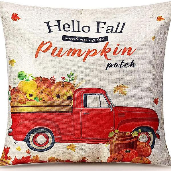 Autumn Pumpkin Maple Leaf Letter Printed Linen Pillow Case Thanksgiving Ambience Decorative Living Room Sofa Backrest Cushion