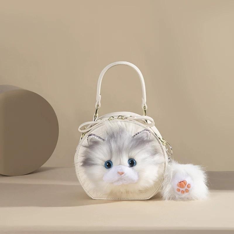 Cat Ragdoll Plush Single Shoulder Crossbody Bag Round Handbag Women Fashion