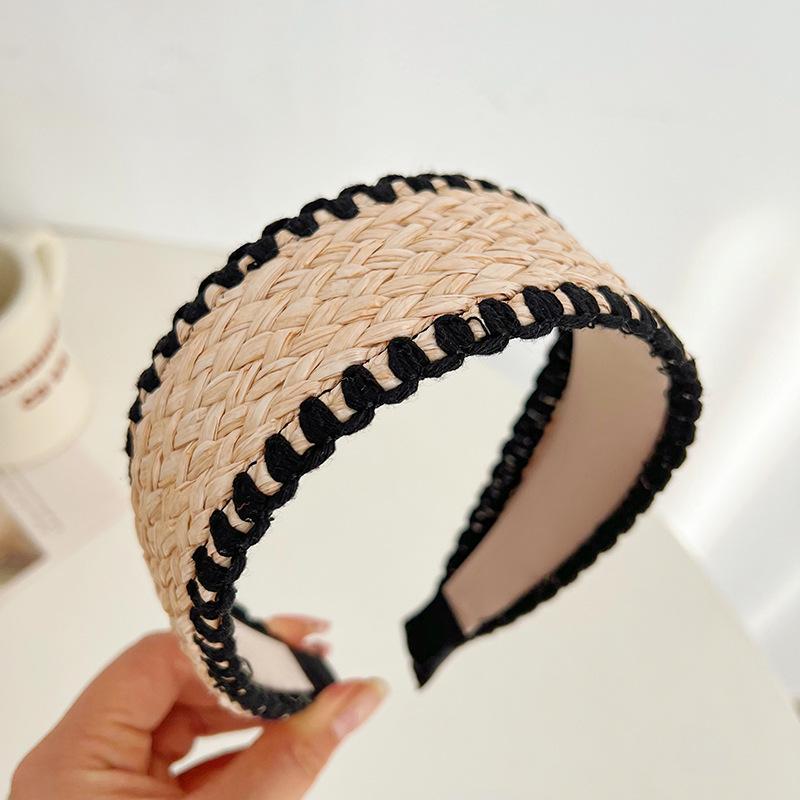 Chic Woman Weaving Fur Tape Knotted Headbands for Female Casual Shopping Beach Travel Headpiece Wide Adult Head Hoop
