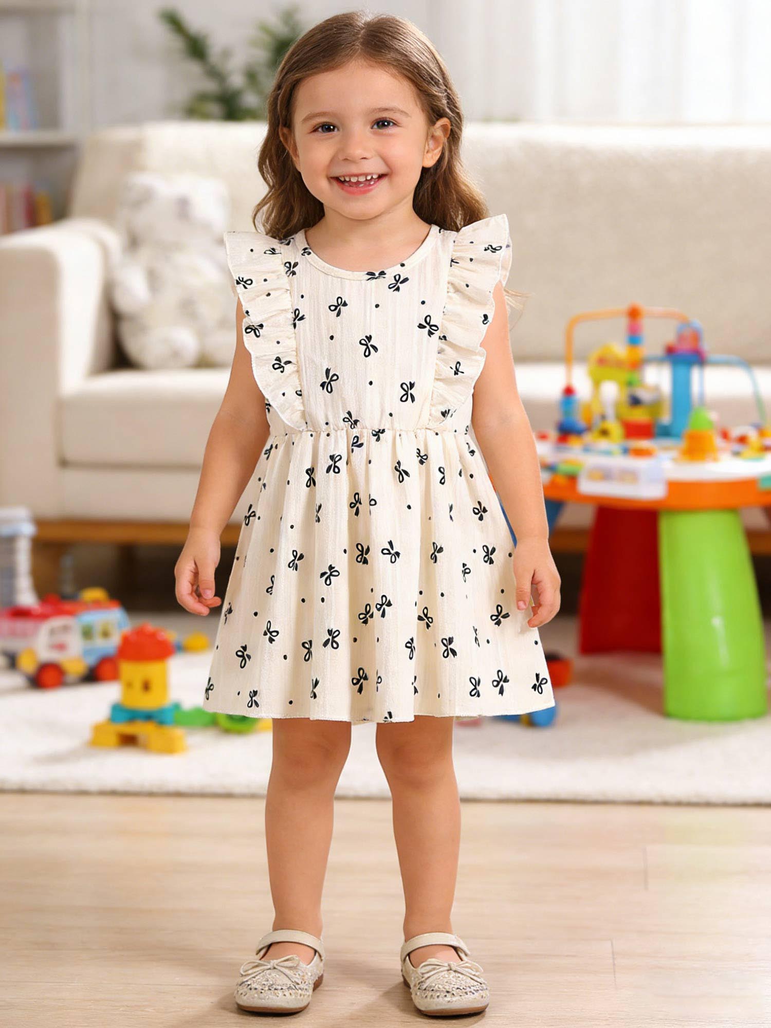 

Little Girls Sleeveless Off-white Dress, Black Bowknot Summer Dresses for Kids Toddler 9M-6Y 9-12M покинуть белый