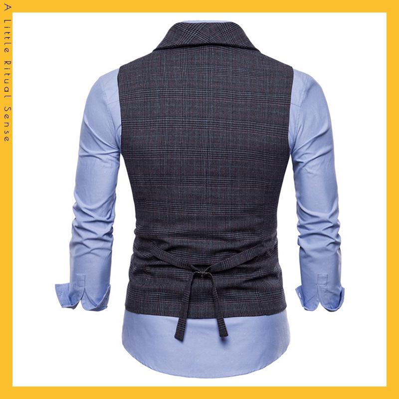 Pánská retro kostkovaná dvouřadá vesta, velká velikost - Business casual vesta na jaro a podzim