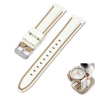 Swatch x OMEGA Kompatibles Gummiarmband mit Doppellinien (Creme/Beige Linien)