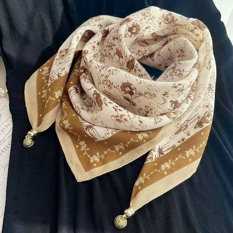 106x65cm Necklace Gift Silk Scarf Elegant Painted Pattern Versatile Neck Scarf Luxury Magnetic Closure French Style Multi-Color