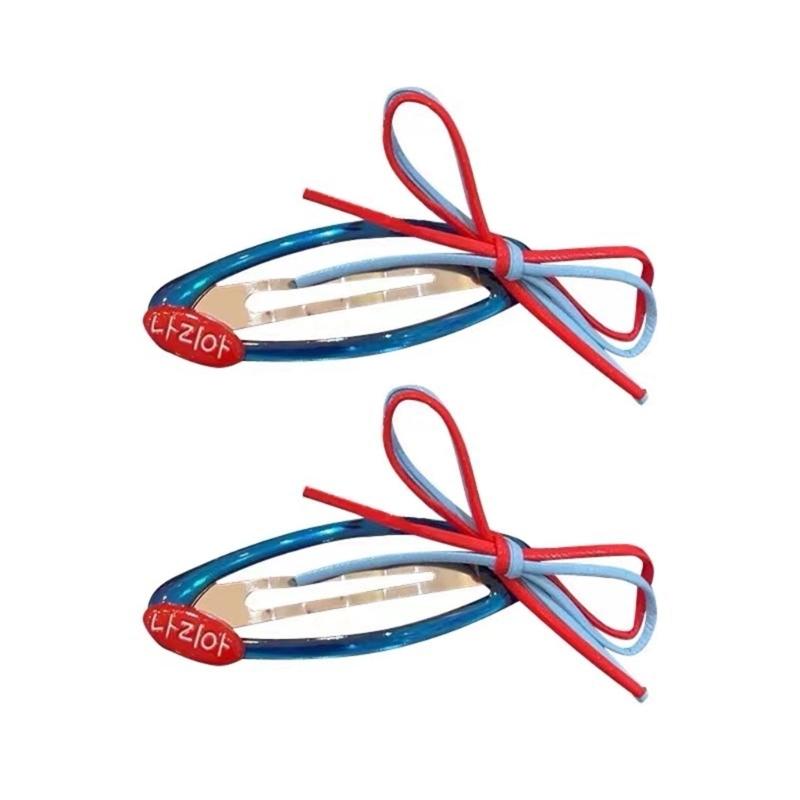 

1Pair Stylish Color Block Bows Hair Clip With Hollow Out Design And Oil Drip Finish Fashion Hairpin For Women Girls 1