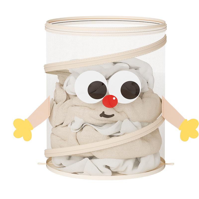 Cartoon household foldable drum-shaped dirty clothes basket, clothing storage basket, wall-mounted laundry basket, free punching storage basket