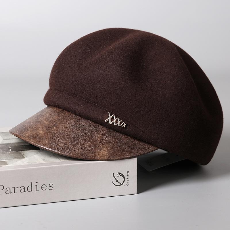 British Retro Beret Women's Wool Felt Hat Painter Hat Autumn and Winter Warm Forward Hat Octagonal Hat