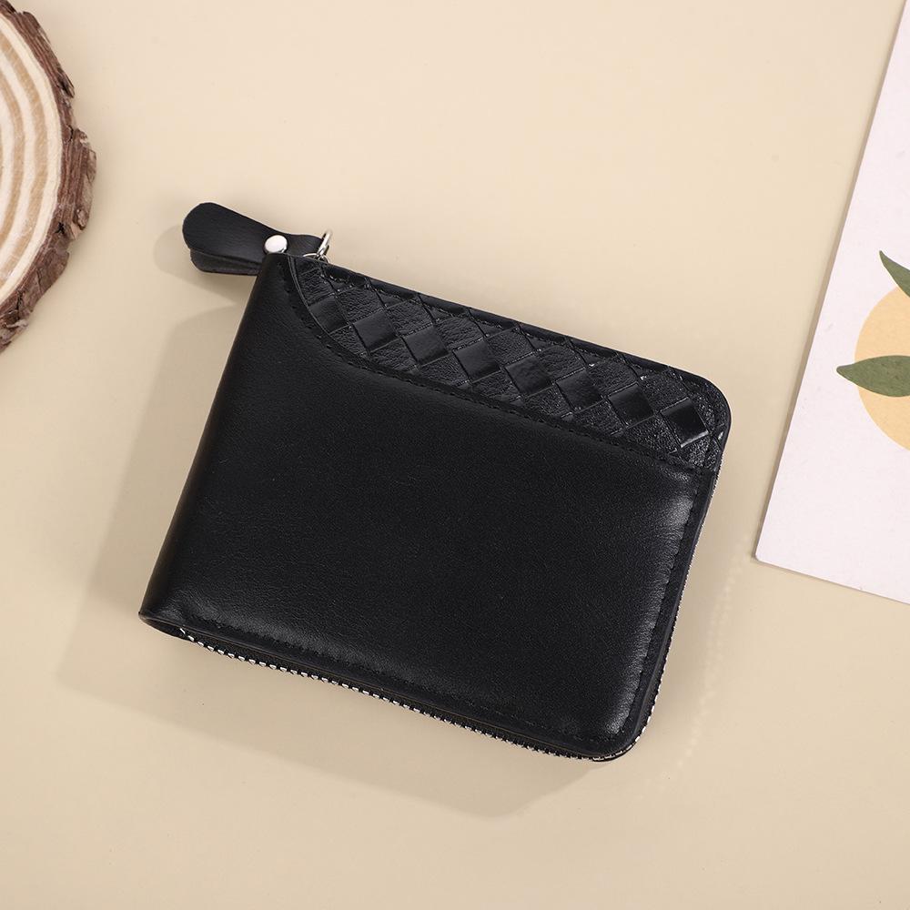 Trendy Men's Woven Patchwork Zipper Wallet Coin Bag, European & American Style