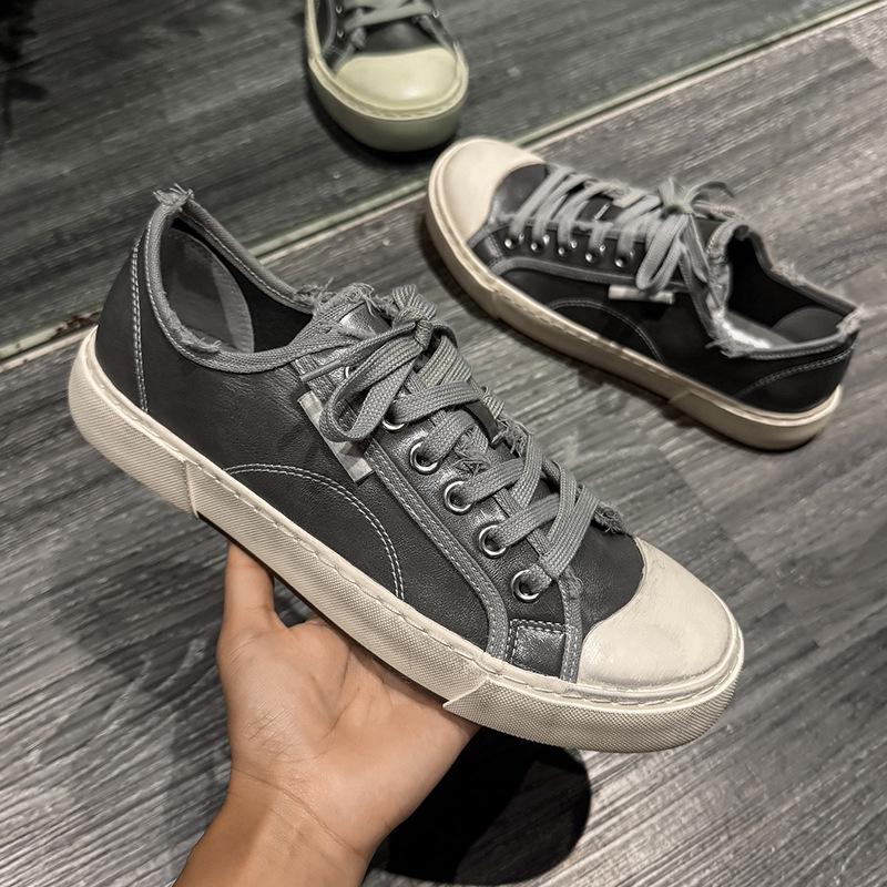 Men's Casual Distressed White Leather Shoes - Lightweight, Soft Sole, Versatile Fashion Sneakers X511
