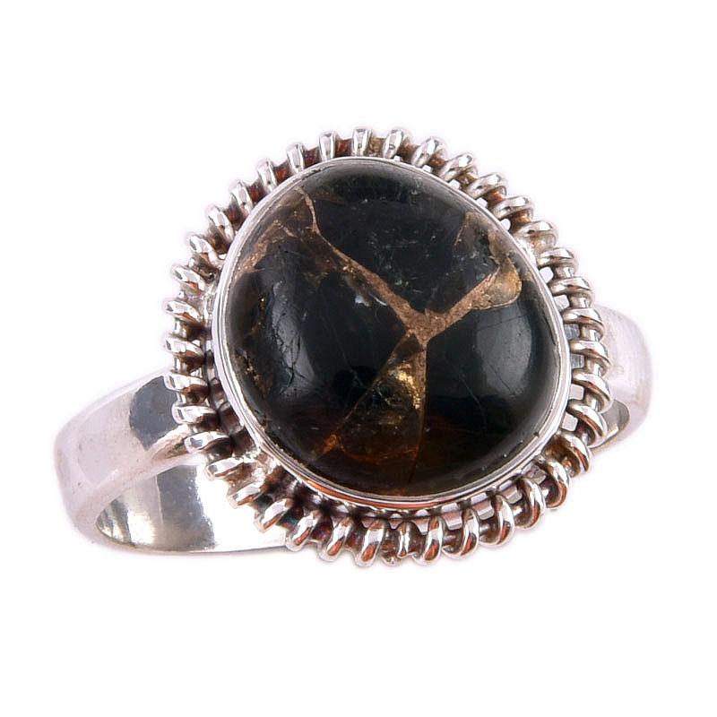 Natural Black Copper Turquoise Gemstone 925 Solid Sterling Silver Ring S.7 s0n60