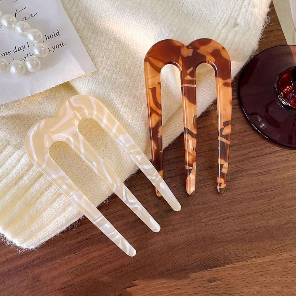 Geometric Three Toothed Insert Comb Hairstyle Tools Chinese Style Acetic Acid Hairpin Headdress Hair Accessories