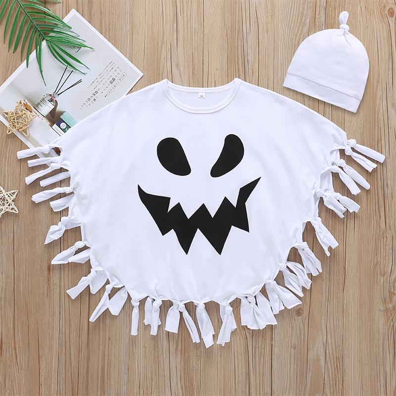QinCiao Toddler Kids Girls Boys White Ghost Costumes Halloween Cosplay Party Outfits Tassel Cape Poncho with Hat Set QinCiao Toddler Kids Girls Boys White Ghost Costumes Halloween Cosplay Party Outfits Tassel Cape Poncho with Hat Set