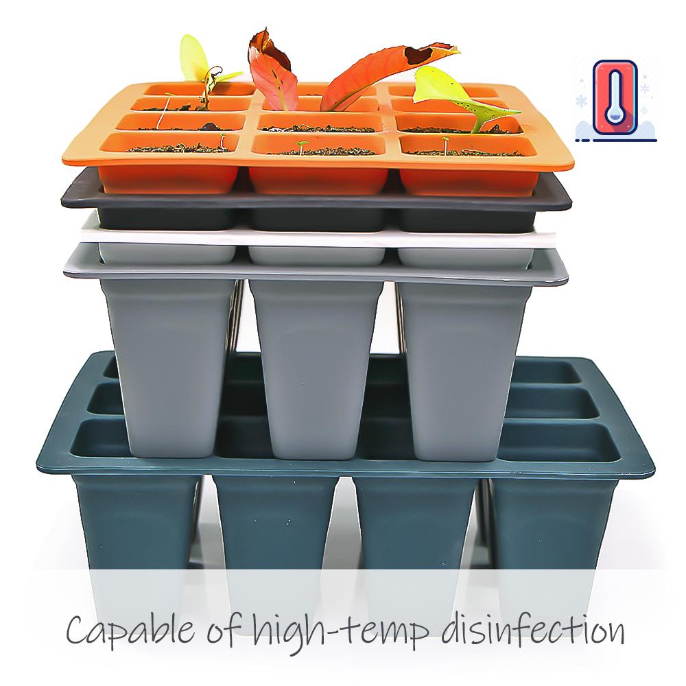 Silicone 4/6/12 Cell Seed Starting Tray Reusable Indoor Garden Nursery Box Seedling Pot Plants Propagation Germination Container
