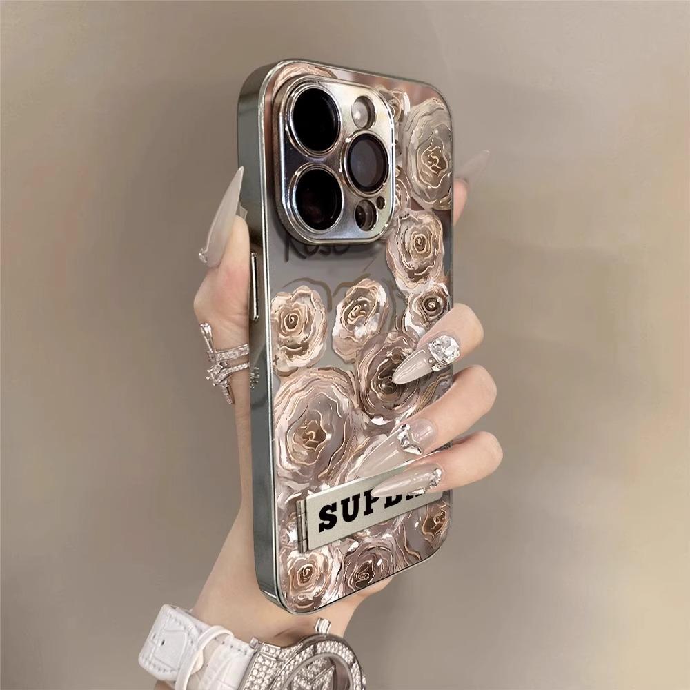 Painted Roses Are Suitable for Apple 16 Mobile Phone Case, New Women's iPhone15promax Cartoon 13pro Electroplating 11.
