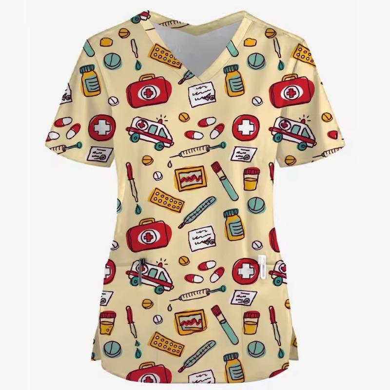 

Матовые униформы Женские Стоматологические принты Больница Зоомагазин Аксессуары Хирургические топы Нейтральный V-образный вырез Медсестра Юниформ 5XL