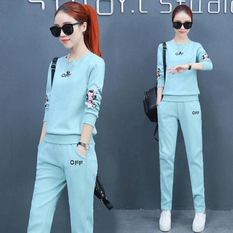 Trendy Spring/Summer 2025 Plus Size Women's Round Neck Sweatshirt & Long Pants Set