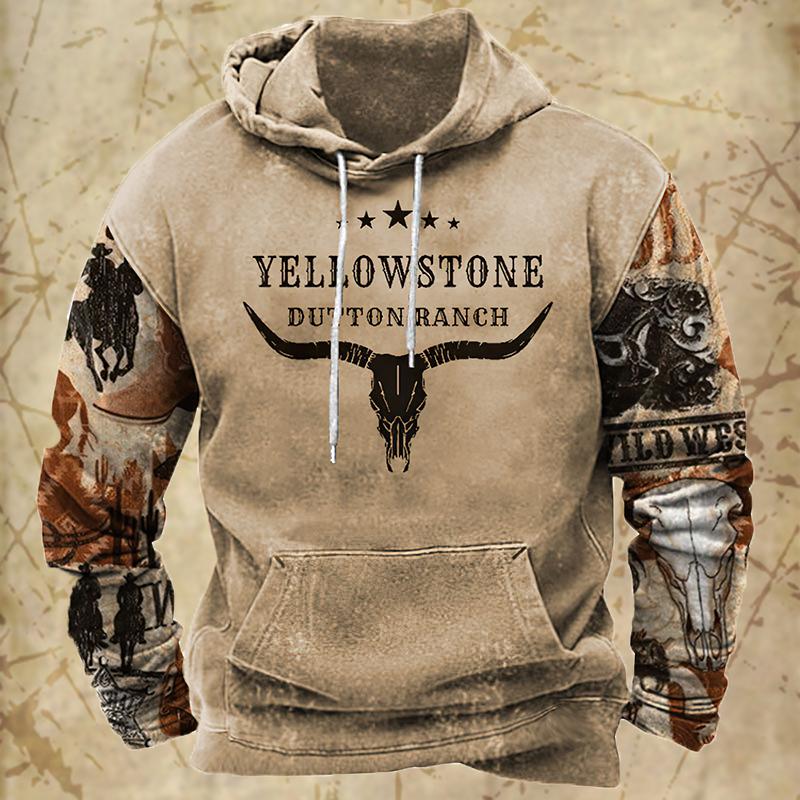 

Мужская винтажная толстовка с контрастным графическим принтом Yellowstone, осенняя толстовка с капюшоном с длинным рукавом, свободные мужские толстовки с капюшоном, пуловер S