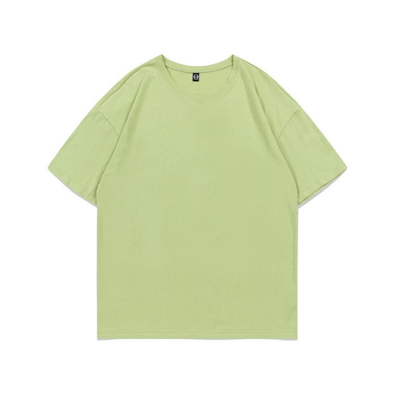 Summer new 200g pure cotton small shoulder youth campus sports and leisure loose solid color round neck short sleeves