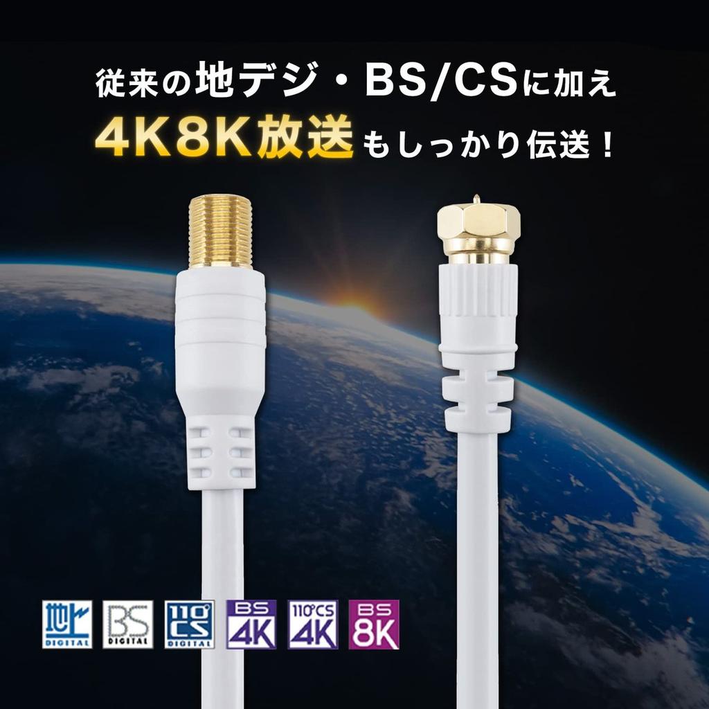 HORIC Antenna Extension Cable 2m White 4K8K BS CS Terrestrial CATV Compatible F-Type Female to Screw Connector ACF20-143WW